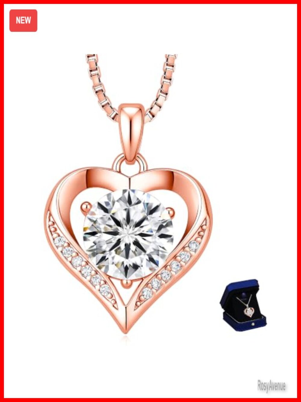 Moissanite Heart Pendant Necklace Rose Gold Plated S925 Sterling Silver
